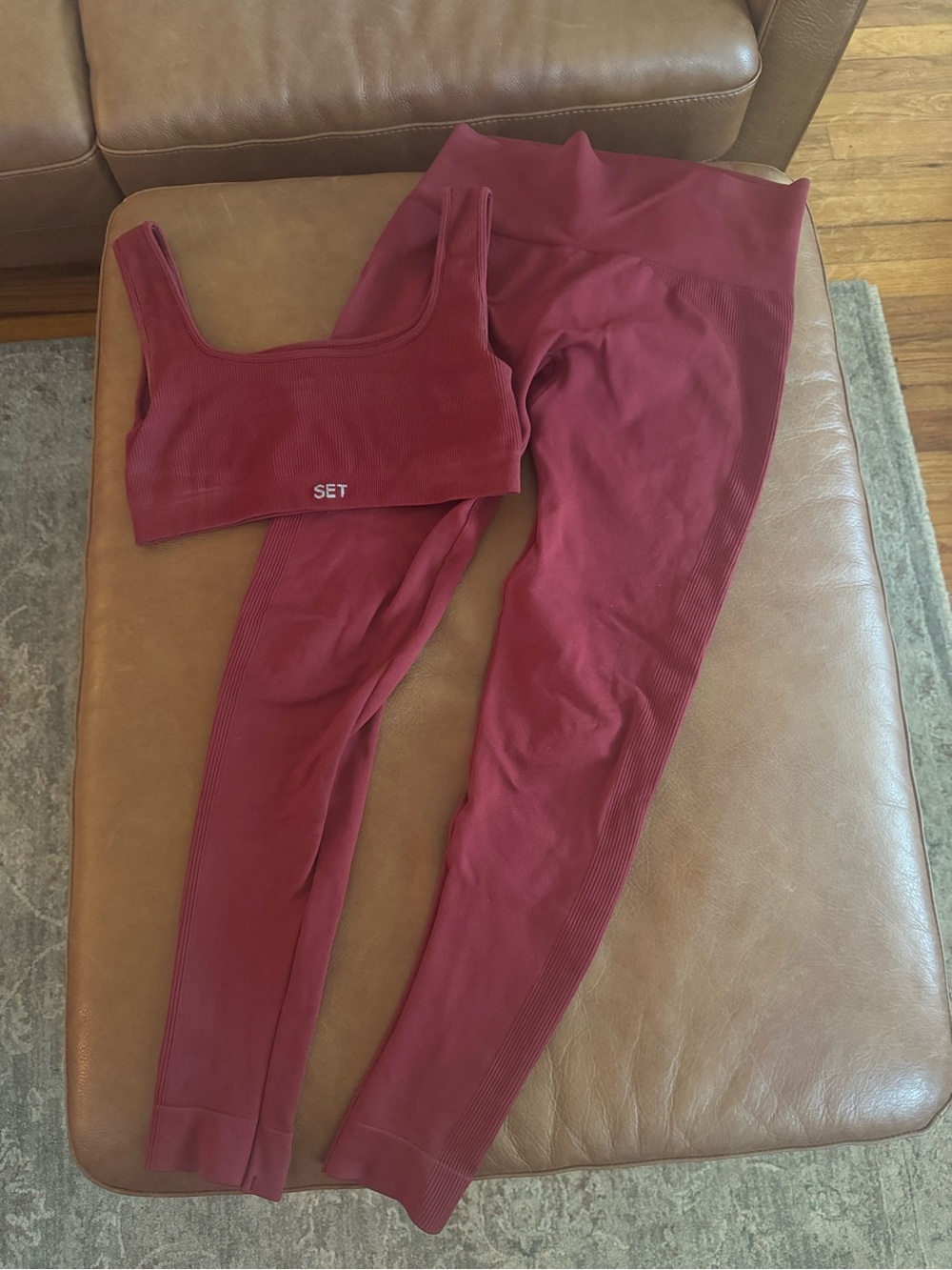 SET Active Burgundy Ribbed High-Waist Leggings & Scoop Sports Bra